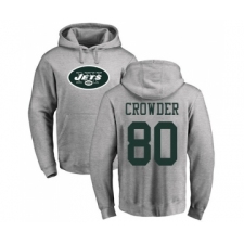 Football New York Jets #80 Jamison Crowder Ash Name & Number Logo Pullover Hoodie