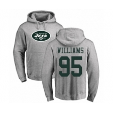 Football New York Jets #95 Quinnen Williams Ash Name & Number Logo Pullover Hoodie