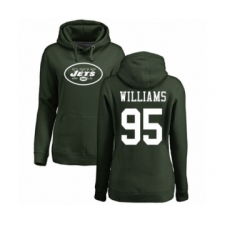 Football Women's New York Jets #95 Quinnen Williams Green Name & Number Logo Pullover Hoodie