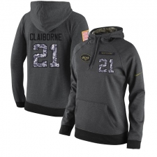 NFL Women's Nike New York Jets #21 Morris Claiborne Elite Stitched Black Anthracite Salute to Service Player Performance Hoodie