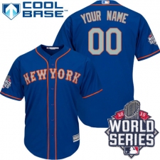 Youth Majestic New York Mets Customized Authentic Royal Blue Alternate Road Cool Base 2015 World Series MLB Jersey