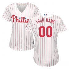 Women's Majestic Philadelphia Phillies Customized Authentic White/Red Strip Home Cool Base MLB Jersey