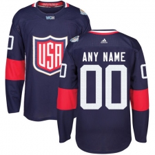 Men's Adidas Team USA Customized Authentic Navy Blue Away 2016 World Cup Ice Hockey Jersey
