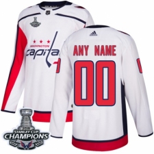 Men's Adidas Washington Capitals Customized Authentic White Away 2018 Stanley Cup Final Champions NHL Jersey