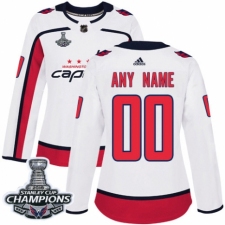 Women's Adidas Washington Capitals Customized Authentic White Away 2018 Stanley Cup Final Champions NHL Jersey