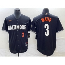 Men's Baltimore Orioles #3 Jorge Mateo Number Black 2023 City Connect Cool Base Stitched Jersey 2