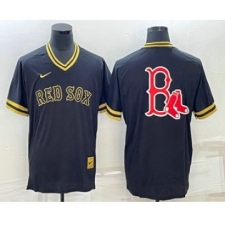 Men's Boston Red Sox Big Logo Black Gold Nike Cooperstown Legend V Neck Jersey