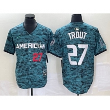 Men's Nike Los Angeles Angels #27 Mike Trout Number Teal 2023 All Star Cool Base Stitched Jersey
