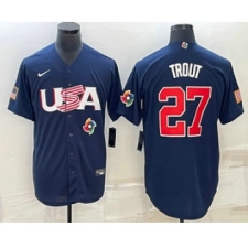 Men's USA Baseball #27 Mike Trout 2023 Navy World Baseball Classic Stitched Jersey