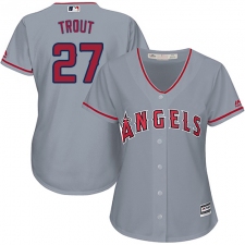 Women's Majestic Los Angeles Angels of Anaheim #27 Mike Trout Replica Grey Road Cool Base MLB Jersey