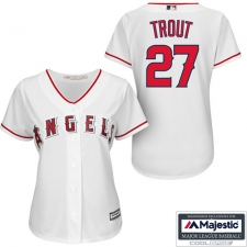 Women's Majestic Los Angeles Angels of Anaheim #27 Mike Trout Replica White Home MLB Jersey