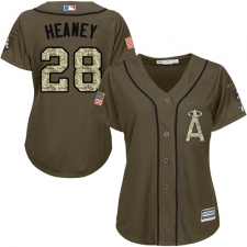 Women's Majestic Los Angeles Angels of Anaheim #28 Andrew Heaney Authentic Green Salute to Service MLB Jersey