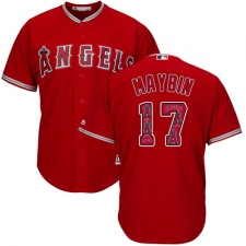 Men's Majestic Los Angeles Angels of Anaheim #9 Cameron Maybin Authentic Red Team Logo Fashion Cool Base MLB Jersey