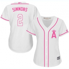 Women's Majestic Los Angeles Angels of Anaheim #2 Andrelton Simmons Replica White Fashion Cool Base MLB Jersey