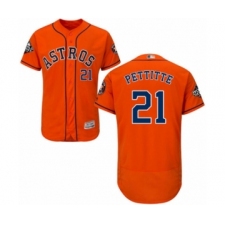 Men's Houston Astros #21 Andy Pettitte Orange Alternate Flex Base Authentic Collection 2019 World Series Bound Baseball Jersey