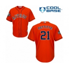 Youth Houston Astros #21 Andy Pettitte Authentic Orange Alternate Cool Base 2019 World Series Bound Baseball Jersey