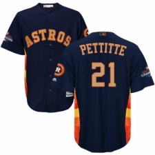 Youth Majestic Houston Astros #21 Andy Pettitte Authentic Navy Blue Alternate 2018 Gold Program Cool Base MLB Jersey