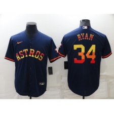 Men's Houston Astros #34 Nolan Ryan Navy Blue Rainbow Stitched MLB Cool Base Nike Jersey