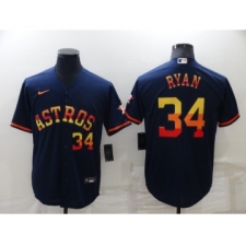 Men's Houston Astros #34 Nolan Ryan Number Navy Blue Rainbow Stitched MLB Cool Base Nike Jersey