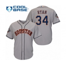 Youth Houston Astros #34 Nolan Ryan Authentic Grey Road Cool Base 2019 World Series Bound Baseball Jersey