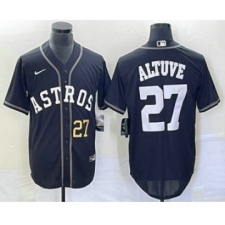 Men's Houston Astros #27 Jose Altuve Number Black Cool Base Stitched Baseball Jersey