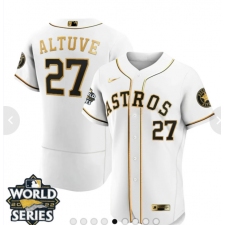 Men's Houston Astros #27 Jose Altuve Number White 2022 World Series patches Jersey