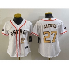 Women's Houston Astros #27 Jose Altuve Number 2023 White Gold World Serise Champions Cool Base Stitched Jerseys