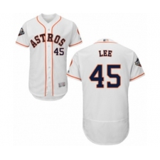 Men's Houston Astros #45 Carlos Lee White Home Flex Base Authentic Collection 2019 World Series Bound Baseball Jersey