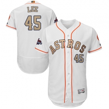 Men's Majestic Houston Astros #45 Carlos Lee White 2018 Gold Program Flex Base Authentic Collection MLB Jersey