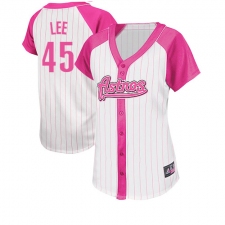 Women's Majestic Houston Astros #45 Carlos Lee Replica White/Pink Splash Fashion MLB Jersey
