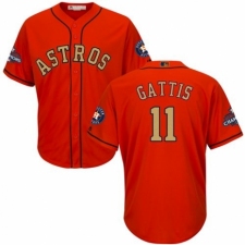 Youth Majestic Houston Astros #11 Evan Gattis Authentic Orange Alternate 2018 Gold Program Cool Base MLB Jersey