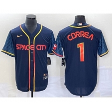 Men's Houston Astros #1 Carlos Correa 2022 Navy Blue City Connect Cool Base Stitched Jersey