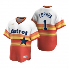 Men's Nike Houston Astros #1 Carlos Correa White Orange Cooperstown Collection Home Stitched Baseball Jersey