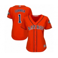 Women's Houston Astros #1 Carlos Correa Authentic Orange Alternate Cool Base 2019 World Series Bound Baseball Jersey