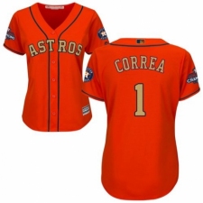 Women's Majestic Houston Astros #1 Carlos Correa Authentic Orange Alternate 2018 Gold Program Cool Base MLB Jersey