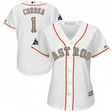 Women's Majestic Houston Astros #1 Carlos Correa Authentic White 2018 Gold Program Cool Base MLB Jersey