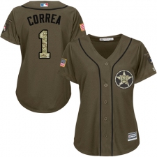 Women's Majestic Houston Astros #1 Carlos Correa Replica Green Salute to Service MLB Jersey