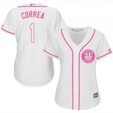 Women's Majestic Houston Astros #1 Carlos Correa Replica White Fashion Cool Base MLB Jersey