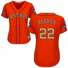 Women's Majestic Houston Astros #22 Josh Reddick Authentic Orange Alternate 2018 Gold Program Cool Base MLB Jersey