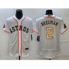Men's Houston Astros #2 Alex Bregman 2023 White Gold World Serise Champions Flex Base Stitched Jersey
