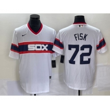 Men's Nike Chicago White Sox #72 Carlton Fisk White Throwback Cool Base Stitched Jersey