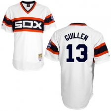 Men's Mitchell and Ness Chicago White Sox #13 Ozzie Guillen Authentic White Throwback MLB Jersey
