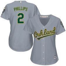 Women's Majestic Oakland Athletics #2 Tony Phillips Authentic Grey Road Cool Base MLB Jersey