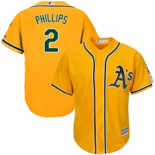 Youth Majestic Oakland Athletics #2 Tony Phillips Authentic Gold Alternate 2 Cool Base MLB Jersey