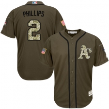Youth Majestic Oakland Athletics #2 Tony Phillips Authentic Green Salute to Service MLB Jersey