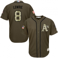 Men's Majestic Oakland Athletics #8 Jed Lowrie Replica Green Salute to Service MLB Jersey
