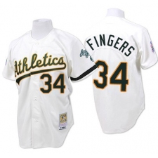 Men's Mitchell and Ness Oakland Athletics #34 Rollie Fingers Authentic White Throwback MLB Jersey