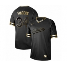 Men's Oakland Athletics #34 Rollie Fingers Authentic Black Gold Fashion Baseball Jersey