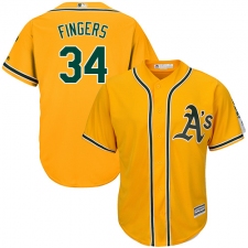 Youth Majestic Oakland Athletics #34 Rollie Fingers Replica Gold Alternate 2 Cool Base MLB Jersey