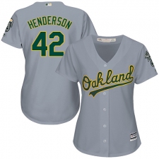 Women's Majestic Oakland Athletics #42 Dave Henderson Authentic Grey Road Cool Base MLB Jersey